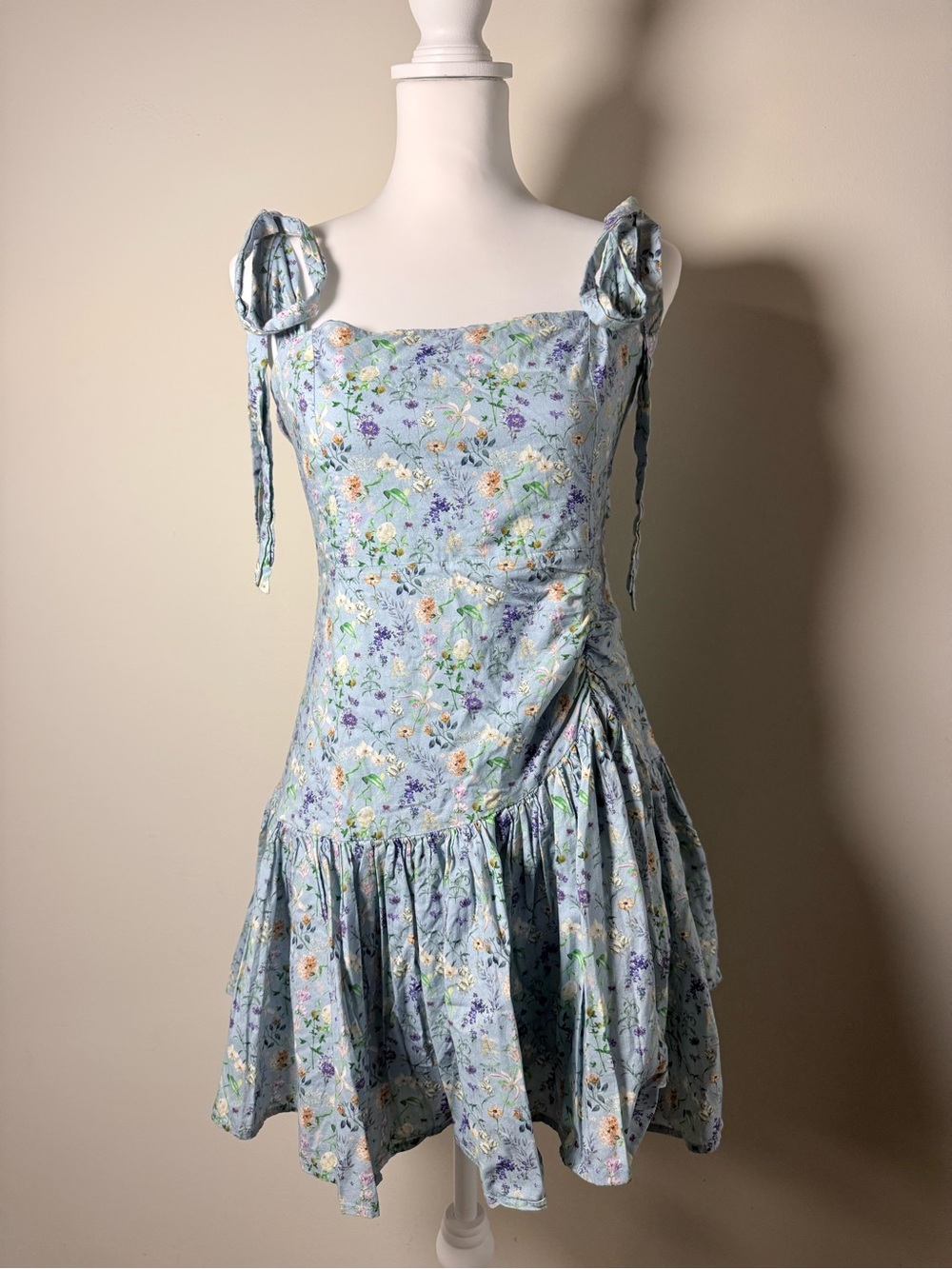 MABLE Blue Floral Tie Strap Dress - Size L